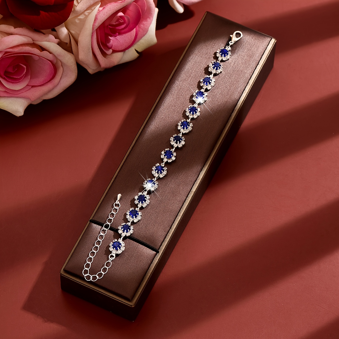 Women's Rhinestone Tennis Bracelet, Floral Chain Design